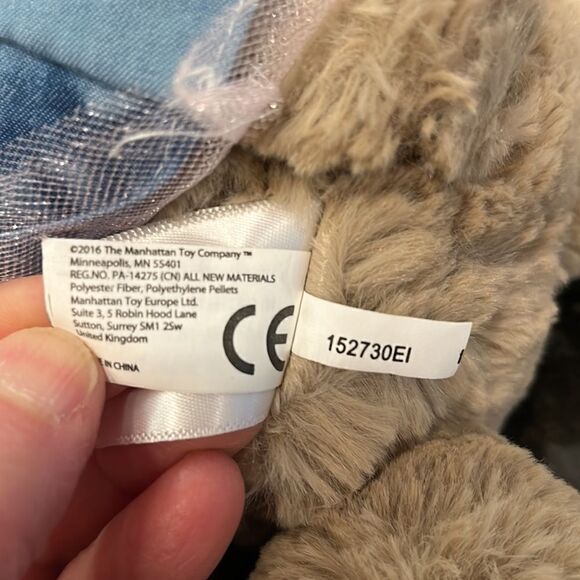 12” Manhattan Toy Company Tan Bunny Rabbit Plush Blue Dress with Pink Flower Top - Picture 8 of 8